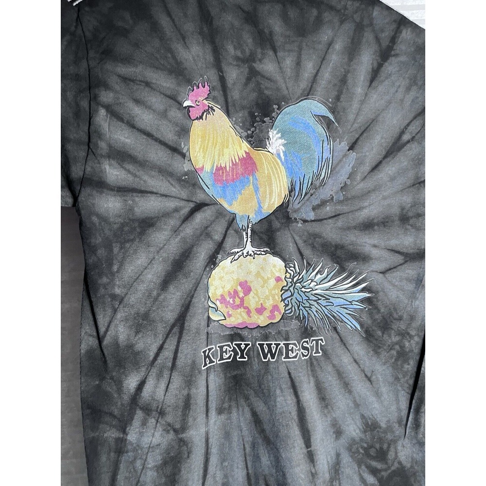 Colortone T-Shirt Men S Black Gray Tie Dye Short Sleeve Key West Florida Rooster - Picture 11 of 11